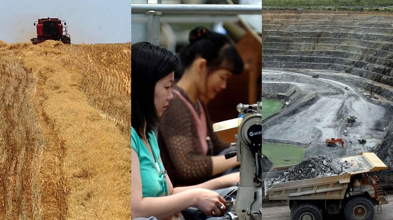 Composite pic of mining, agriculture and manufacturing industries. March 4, 2009.