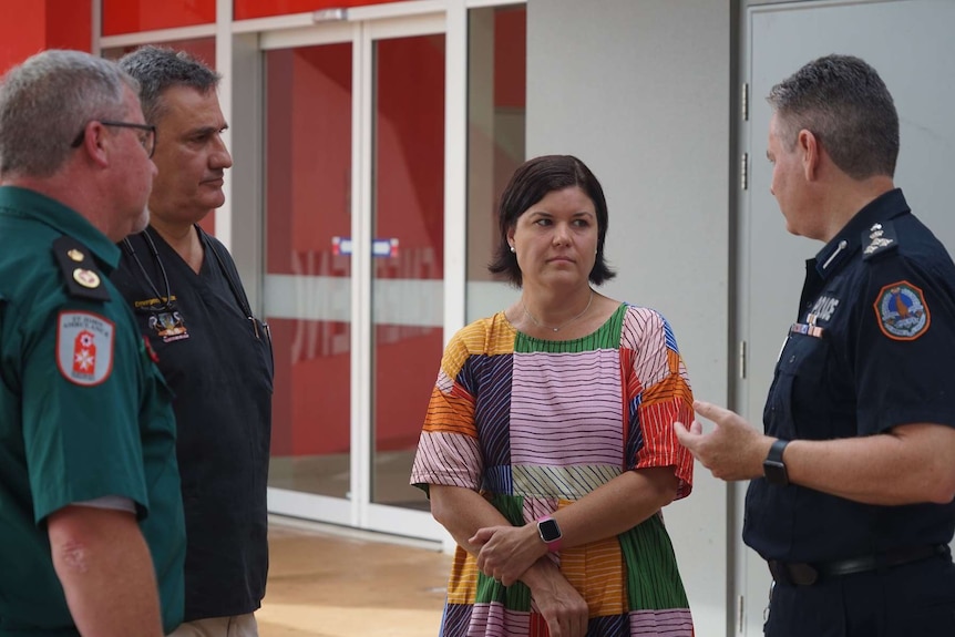 Natasha Fyles stands outside Royal Darwin Hospital before a press conference.