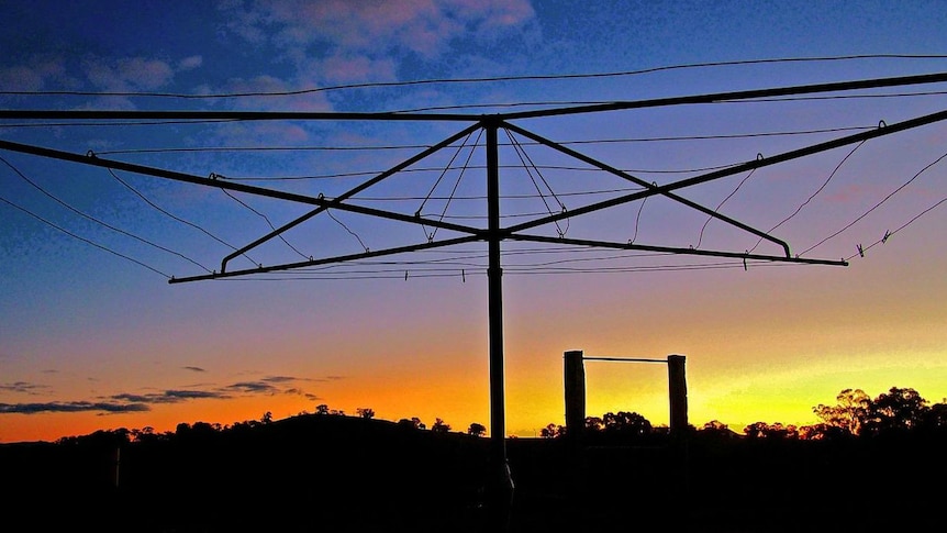 A Hills Hoist clothesline at sunset in Tumut.