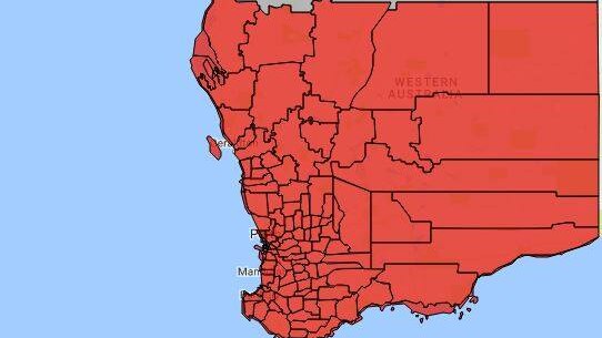 Map showing most of WA under total fire ban.