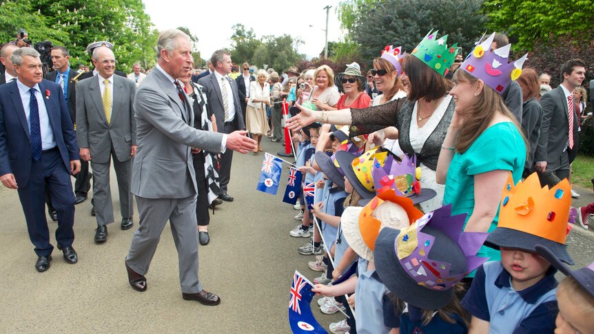 HRH The Prince of Wales and HRH The Duchess of Cornwall meet well wishers in Richmond, north of Hobart, November 8, 2012.