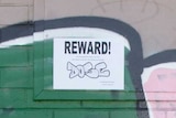 A reward poster placed above vandal's wall mural.