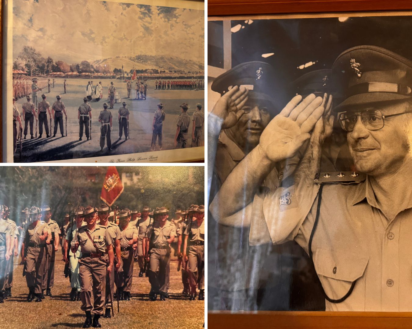 A collage of framed photos showing servicemen and women.