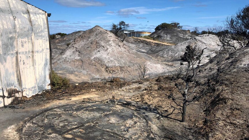 Burned ground area near properties in Dolphin Sands, Tasmania, 10th April 2019