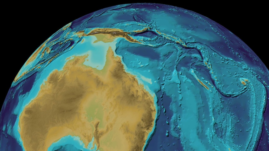 3D map of oceans surrounding Australia.
