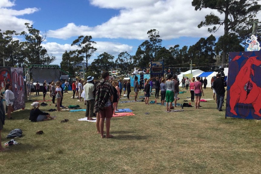 Group meditation at Marion Bay's Falls Festival