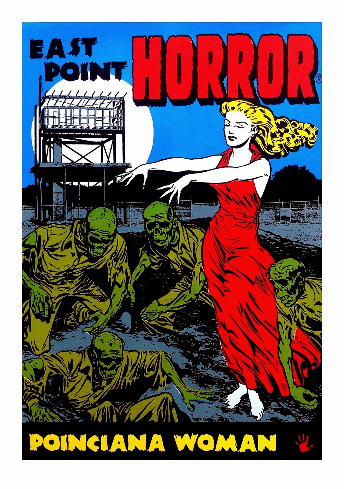 A pulp-art style poster of the Poinciana Woman titled 'East Point Horror'