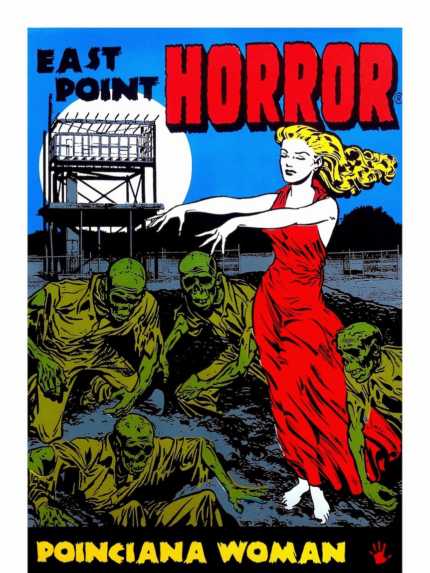 A pulp-art style poster of the Poinciana Woman titled 'East Point Horror'