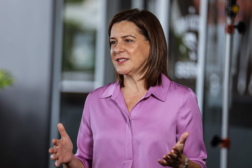 Headshot of Queensland Opposition Leader Deb Frecklington speaking to media.