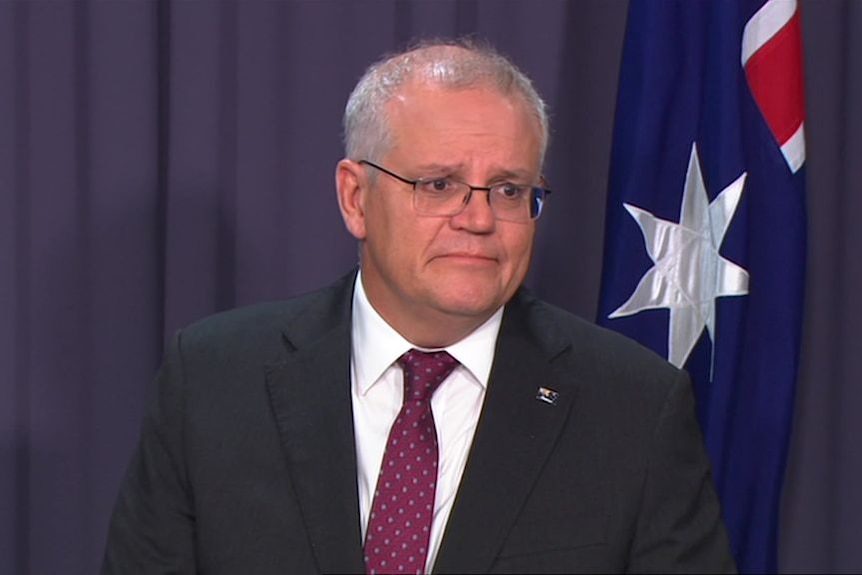 The Prime Minister Scott Morrison speaks at a press conference.