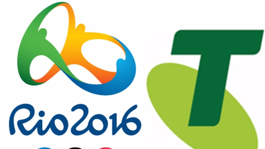 Composite image of Olympic rings and Telstra logo