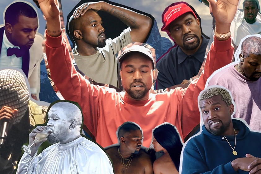 A collage of images of Kanye West from across the 2010s