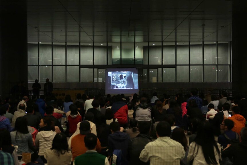 Crowd watches dystopian Hong Kong film Ten Years