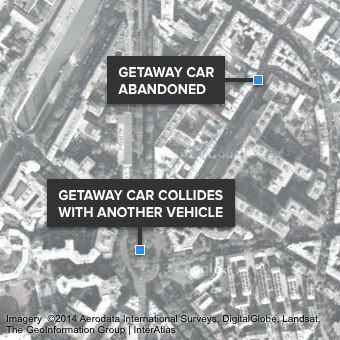 Overhead image showing where the Charlie Hebdo attackers abandoned their getaway car.