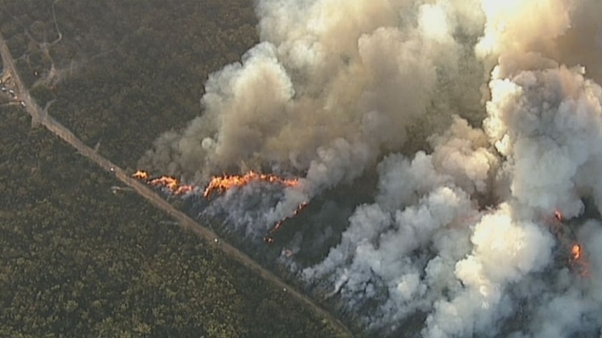 Out-of-control bushfire burning in south-west Sydney