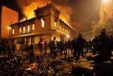 Athens building burns during protests