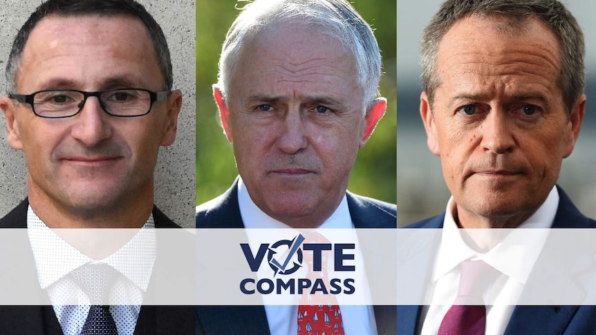 A composite image shows Greens leader Richard Di Natale, Prime Minister Malcolm Turnbull and ALP leader Bill Shorten.