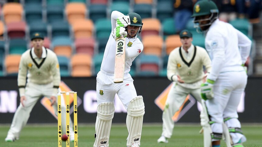 Quinton de Kock drives in Hobart