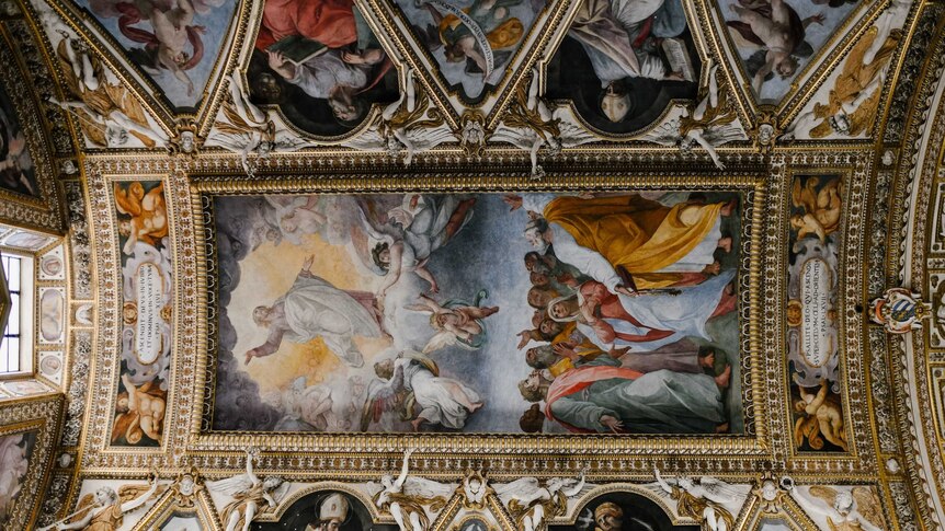 Fresco paintings on a ceiling in a cathedral