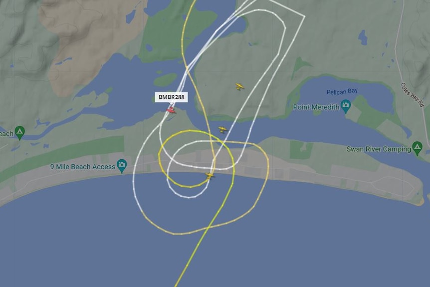 Flight path of fire bombing aircraft over Dolphin Sands.