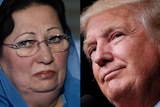 Close up images of Ghazala Khan and Donald Trump.