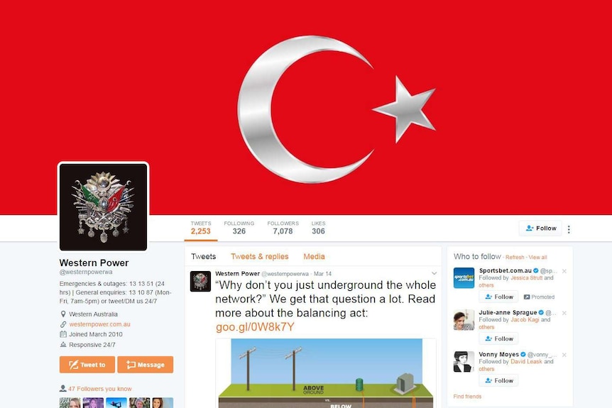 A screen shot of a Twitter profile page featuring a Turkish flag and Ottoman Empire coat of arms.