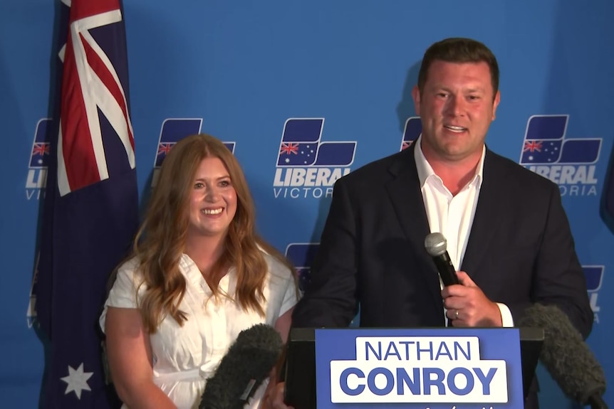 Nathan Conroy and his wife at Liberal HQ