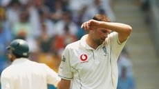 Steve Harmison during first Ashes Test, Gabba