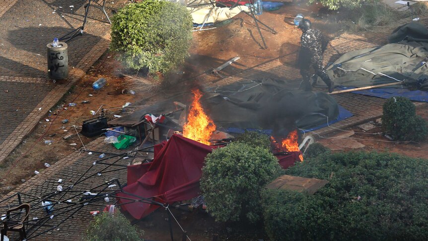 Tents burned and destroyed by Hezbollah supporters