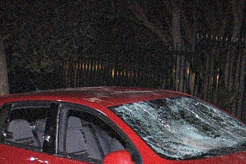 Car damaged in a wild party in Noranda.