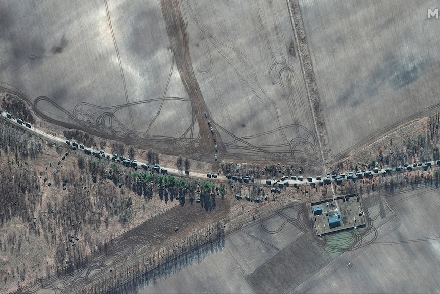 A convoy of vehicles seen from above