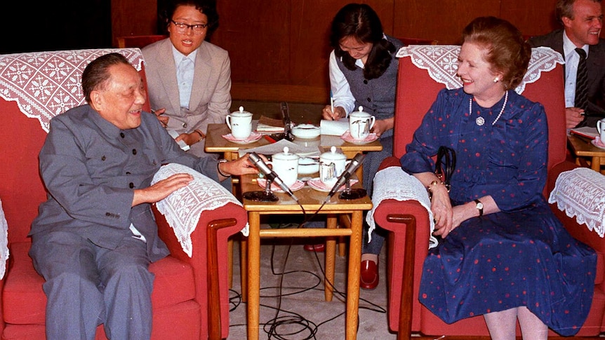 Deng Xiaoping meets with Margaret Thatcher