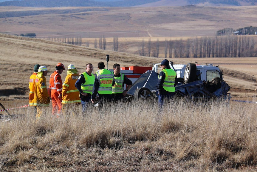 Police examining scene of car crash