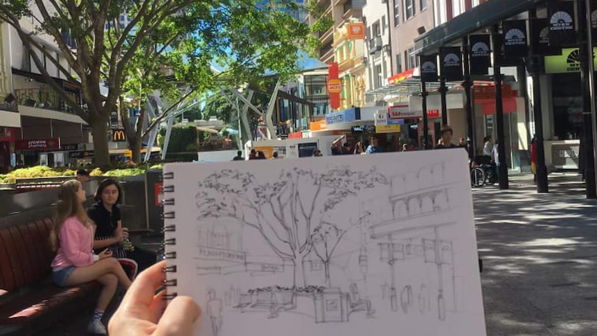 Artist sketch of Brisbane mall.