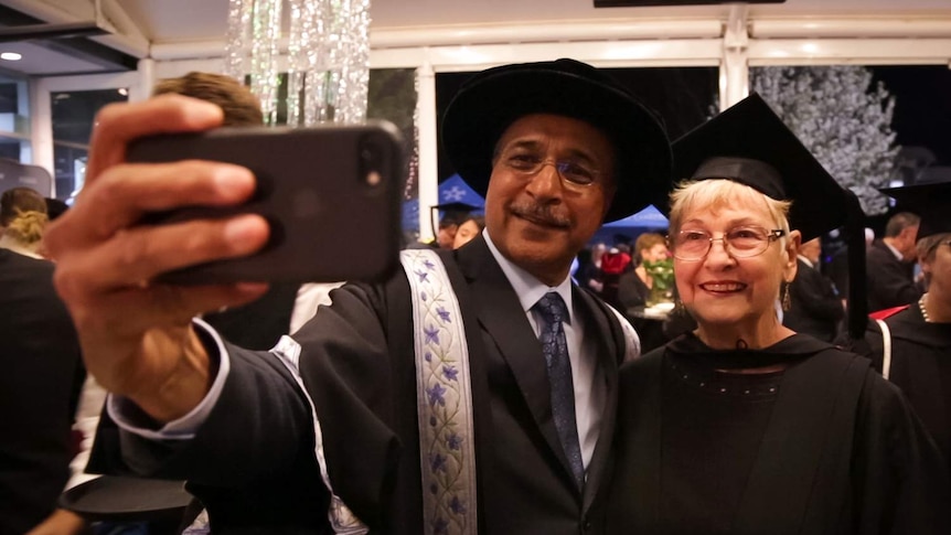 Vice-Chancellor Deep Saini poses for a selfie.
