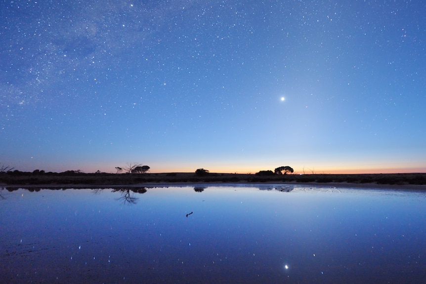 Chargee Gnowee or Venus known as the Sister of the Sun over Lake Tyrrell in the Mallee district of north-west Victoria.