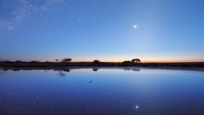 Chargee Gnowee or Venus known as the Sister of the Sun over Lake Tyrrell in the Mallee district of north-west Victoria.