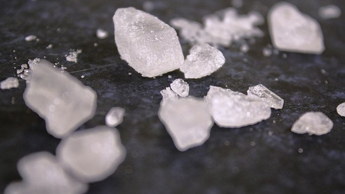 The drug 'ice' sitting on a benchtop