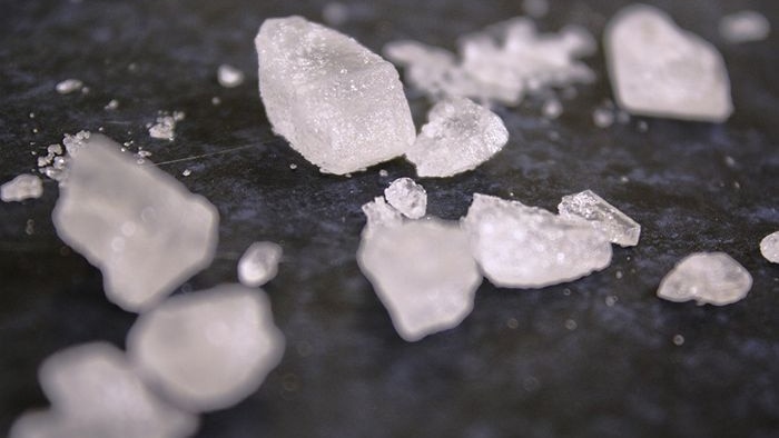 The drug 'ice' sits on a bench top.