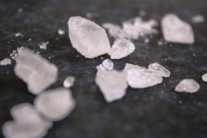 The drug ice sitting on a bench top.