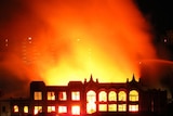 The Myer building burning in 2007