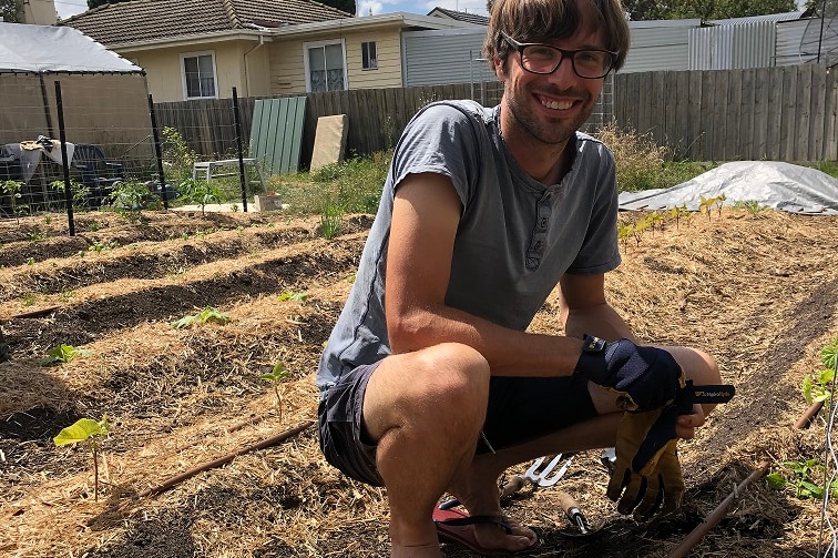 George Clipp in a backyard in Fawkner.