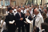Prime Minister Malcolm Turnbull and his wife Lucy at a Synagogue in Sydney for the seventh night of Chanukah.