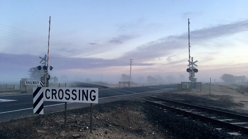 The Kerang level crossing on the 10th anniversary of a truck and train crash that killed 11 people.