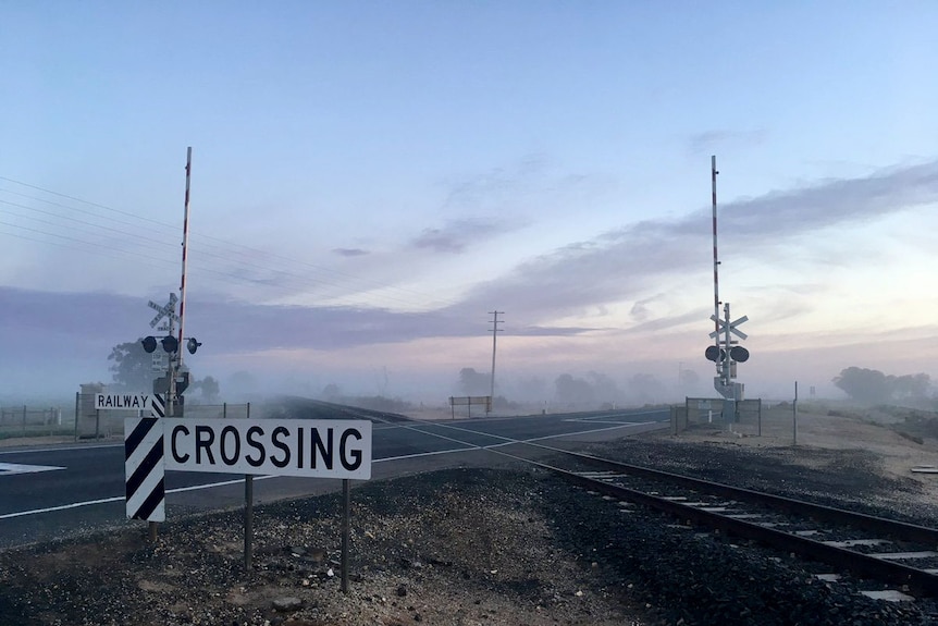 The Kerang level crossing on the 10th anniversary of a truck and train crash that killed 11 people.
