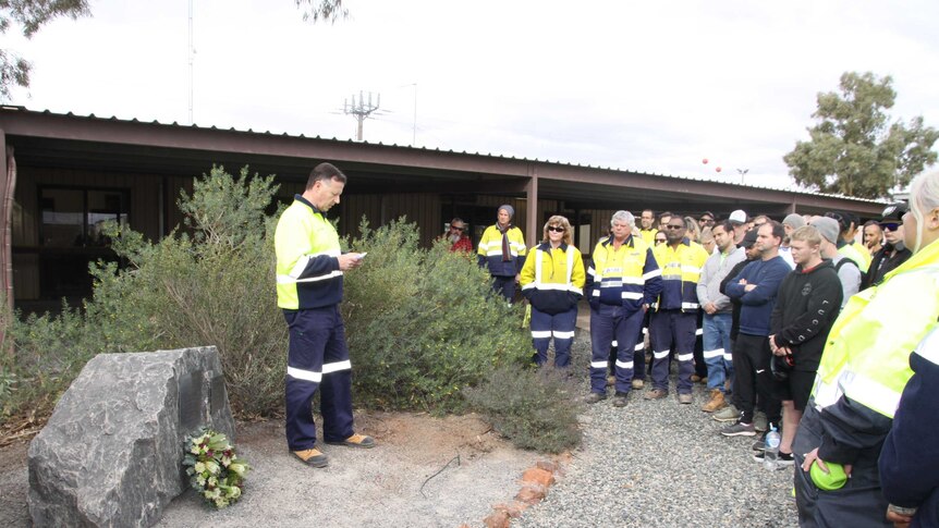 A memorial service for six mine workers who died in 1989.