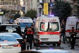 Ambulances seen near the scene of an explosion in central Istanbul's Taksim area.