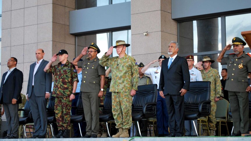 General David Hurley and Xanana Gusmao at the farewell for Australian troops.