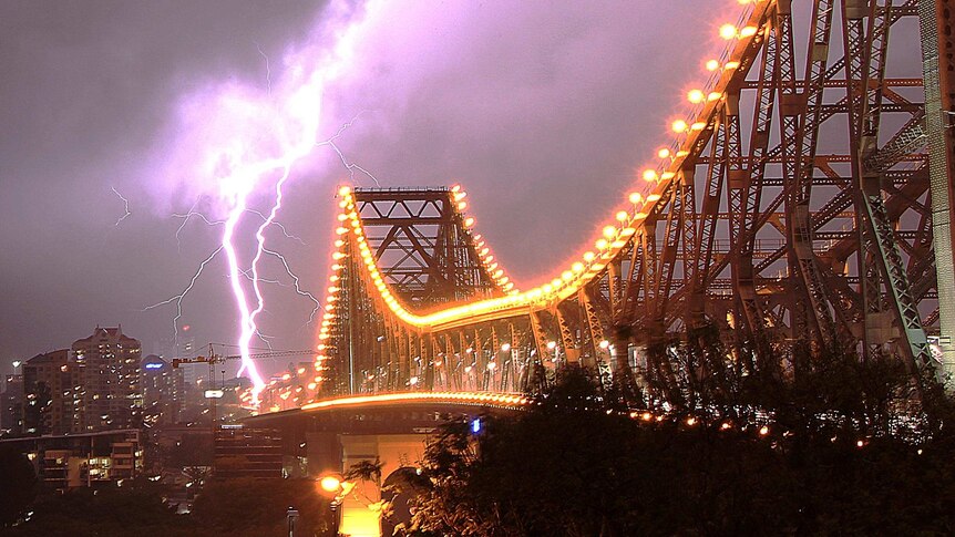 Lightning strikes the Brisbane CBD during fierce storms in 2012.