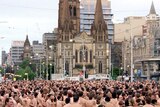 Volunteers wait for photographer Spencer Tunick in Melbourne